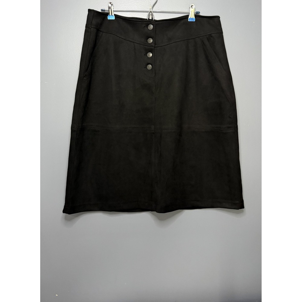 Frye & Co Skirt Womens XL Black Faux Suede A Line Knee Length Button Front Fall - Picture 11 of 12